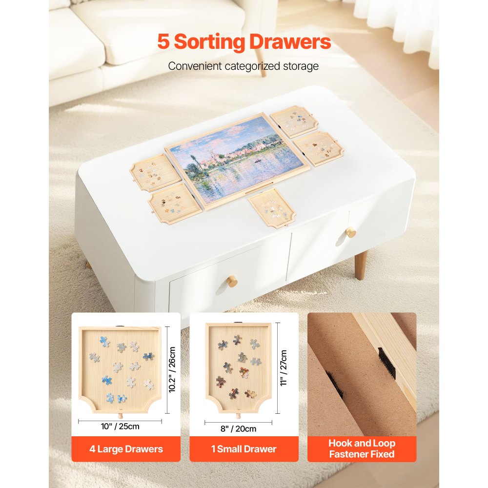 VEVOR 1000 Piece Rotating Puzzle Board with 5 Drawers and Cover, 29x21 in Portable Wooden Table, Jigsaw Puzzle Accessories for Adults, Puzzles Organizer Storage System, Birthday Gift for Mom