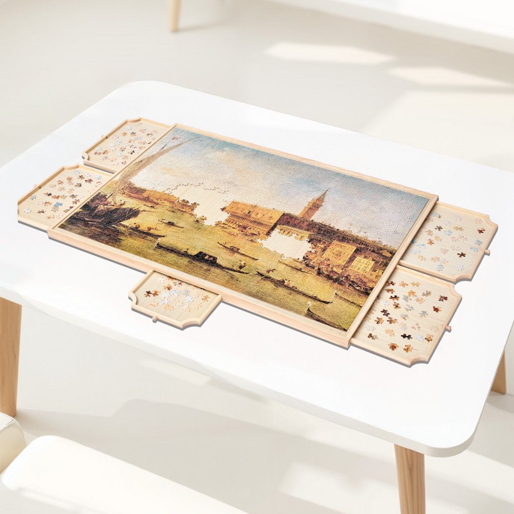 VEVOR 2000 Piece Rotating Puzzle Board with 5 Drawers and Cover, 40x29 in Portable Wooden Table, Jigsaw Puzzle Accessories for Adults, Puzzles Organizer Storage System, Birthday Gift for Mom