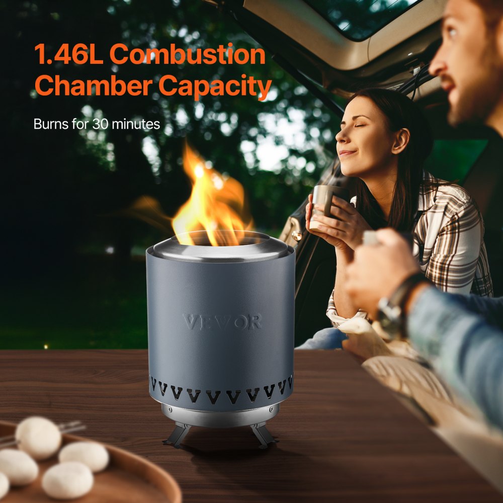 VEVOR Tabletop Fire Pit, 6 inch Stainless Steel Tabletop Fireplace Indoor Outdoor, Portable Rubbing Alcohol Burner Smores Maker,for Camping,Patio with Storage Bag,Cylinder Blue 1.96 lbs
