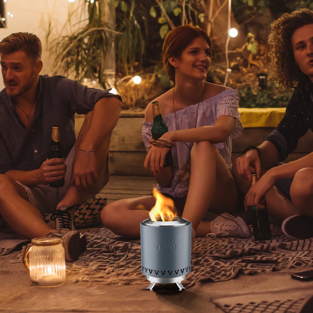 VEVOR Tabletop Fire Pit, 6 inch Stainless Steel Tabletop Fireplace Indoor Outdoor, Portable Rubbing Alcohol Burner Smores Maker,for Camping,Patio with Storage Bag,Cylinder Blue 1.96 lbs