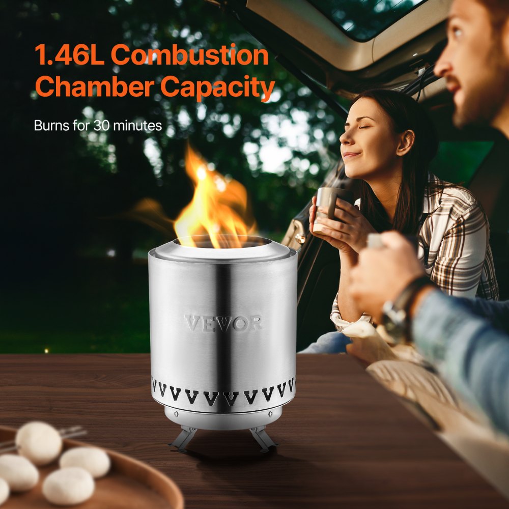 VEVOR Tabletop Fire Pit,6 inch Stainless Steel Tabletop Fireplace Indoor Outdoor,Portable Rubbing Alcohol Burner Smores Maker,Wood Burning or Pellet Fueled for Camping,Patio,Cylinder Silver 1.96 lbs