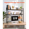 VEVOR Desktop Bookshelf 3-Tier Countertop Storage Hutch with Grid Black, for Computer Desk, Metal Frame and Wooden Shelf, with Non-Slip Feet Pads, Desk Hutch Storage Organizer for Dorm, Home, Office