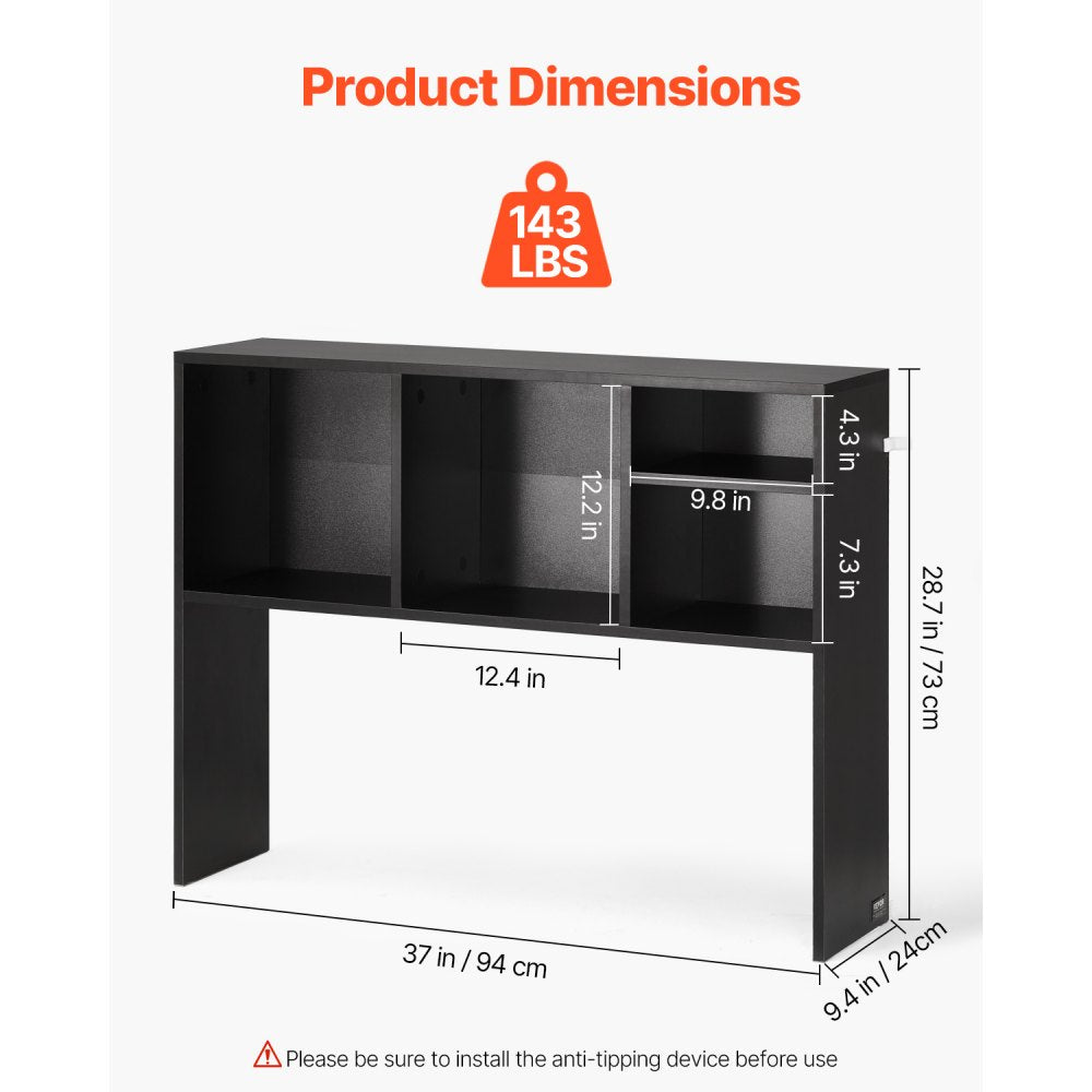 VEVOR Desktop Bookshelf, 1-Tier Desktop Storage Organizer, 37" x 9.4" x 28.7" Office Storage Rack Wood Display Shelf, Desktop Bookshelf Hutch with Anti-Slip Feet Pads, for Office, Home & Dorm, Black
