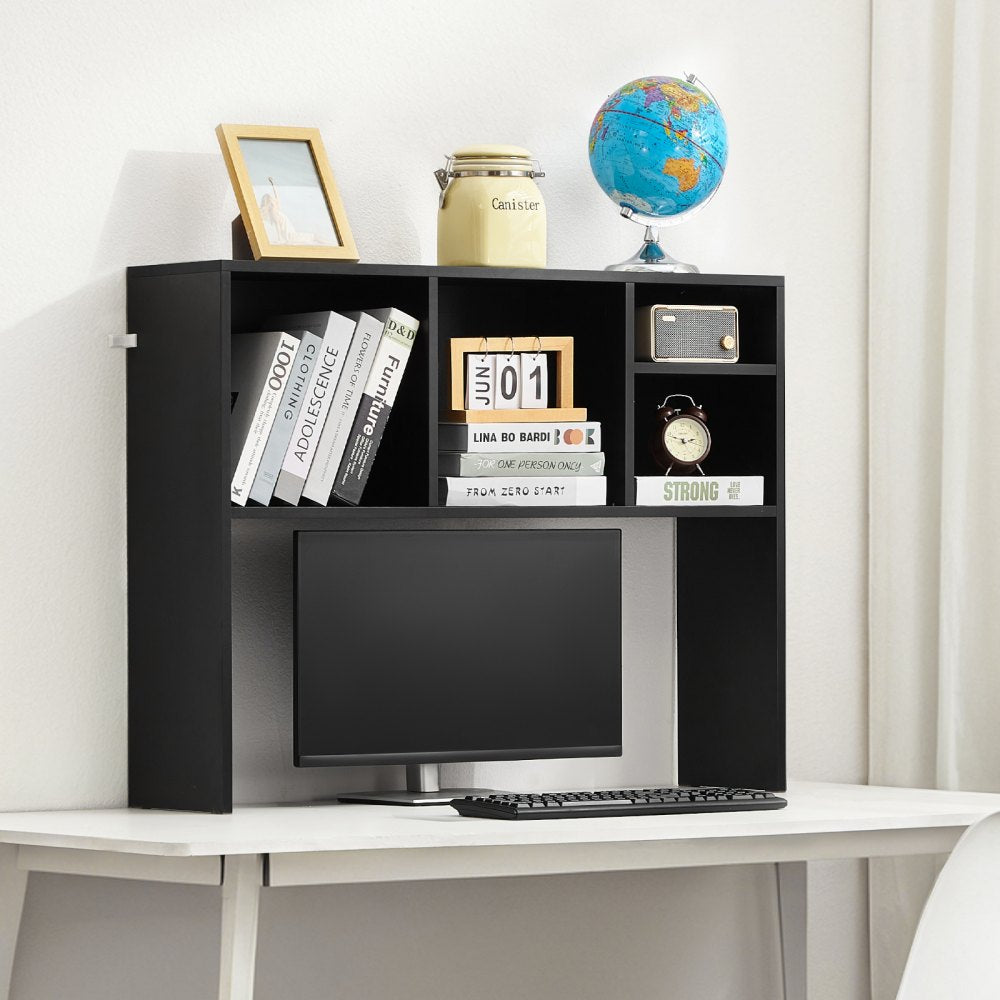 VEVOR Desktop Bookshelf, 1-Tier Desktop Storage Organizer, 37" x 9.4" x 28.7" Office Storage Rack Wood Display Shelf, Desktop Bookshelf Hutch with Anti-Slip Feet Pads, for Office, Home & Dorm, Black