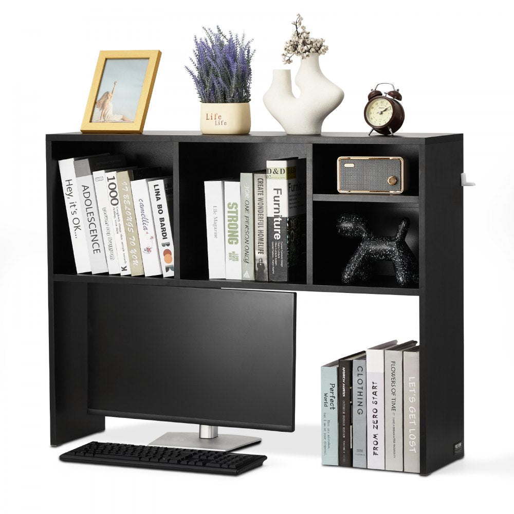 VEVOR Desktop Bookshelf, 1-Tier Desktop Storage Organizer, 37" x 9.4" x 28.7" Office Storage Rack Wood Display Shelf, Desktop Bookshelf Hutch with Anti-Slip Feet Pads, for Office, Home & Dorm, Black