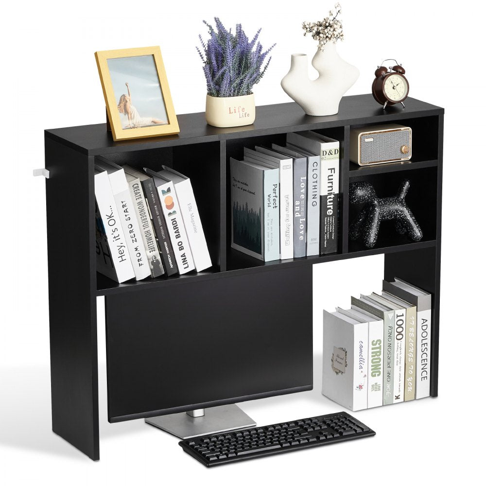 VEVOR Desktop Bookshelf, 1-Tier Desktop Storage Organizer, 37" x 9.4" x 28.7" Office Storage Rack Wood Display Shelf, Desktop Bookshelf Hutch with Anti-Slip Feet Pads, for Office, Home & Dorm, Black