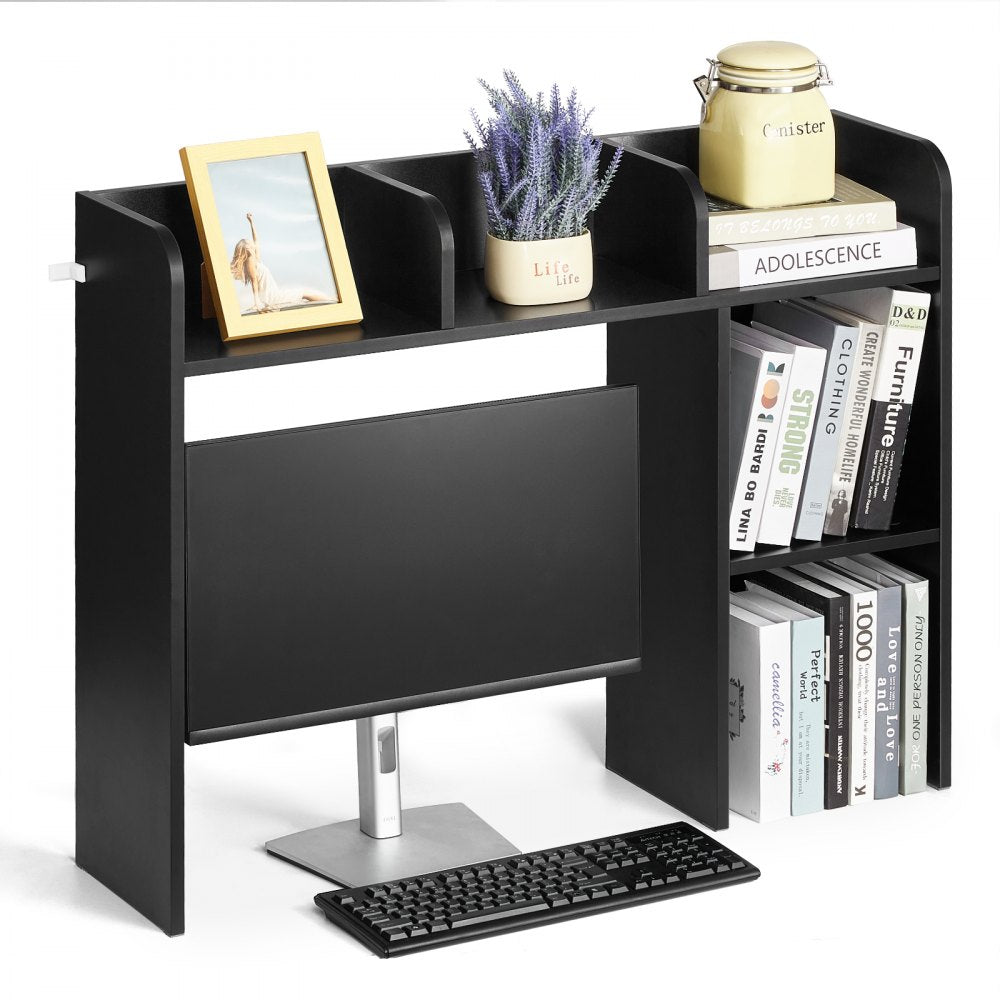 VEVOR Desktop Bookshelf, 2-Tier Desktop Storage Organizer, 37.2" x 9.5" x 28.9" Office Storage Rack Wood Display Shelf, Desktop Bookshelf Hutch with Anti-Slip Feet Pads, for Office, Home & Dorm, Black