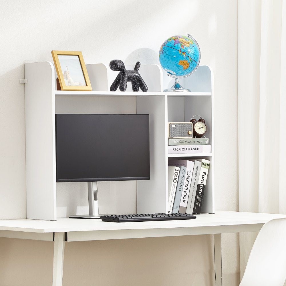 VEVOR Desktop Bookshelf, 2-Tier Desktop Storage Organizer, 37.2" x 9.5" x 28.9" Office Storage Rack Wood Display Shelf, Desktop Bookshelf Hutch with Anti-Slip Feet Pads, for Office, Home & Dorm, White
