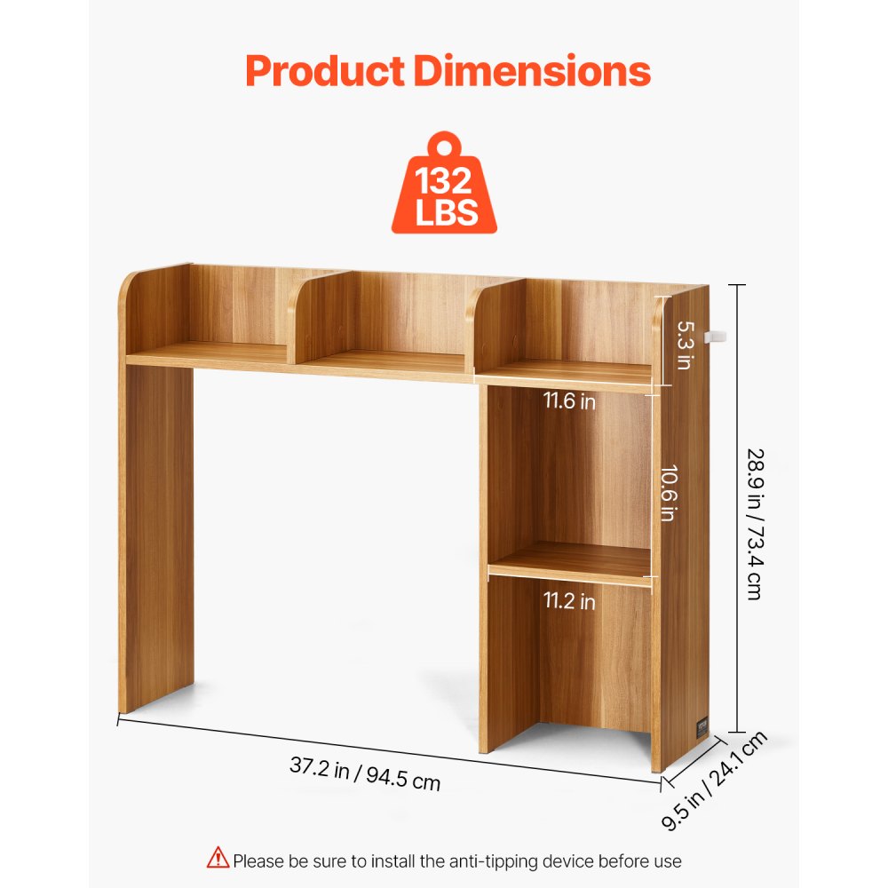 VEVOR Desktop Bookshelf, 2-Tier Wood Desktop Storage Organizer, 37.2" x 9.5" x 28.9" Office Storage Rack Wood Display Shelf, Desktop Bookshelf Hutch with Anti-Slip Feet Pads, for Office, Home & Dorm