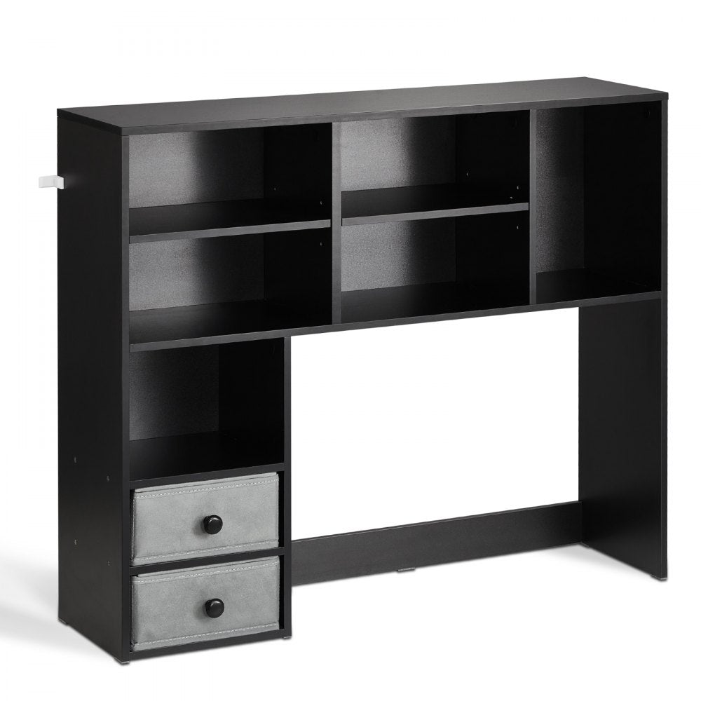 VEVOR Desktop Bookshelf, 3-Tier Desktop Storage Organizer, 37" x 10" x 31.1" Office Storage Rack Wood Display Shelf, Desktop Bookshelf Hutch with Two Fabric Drawers, for Office, Home & Dorm, Black