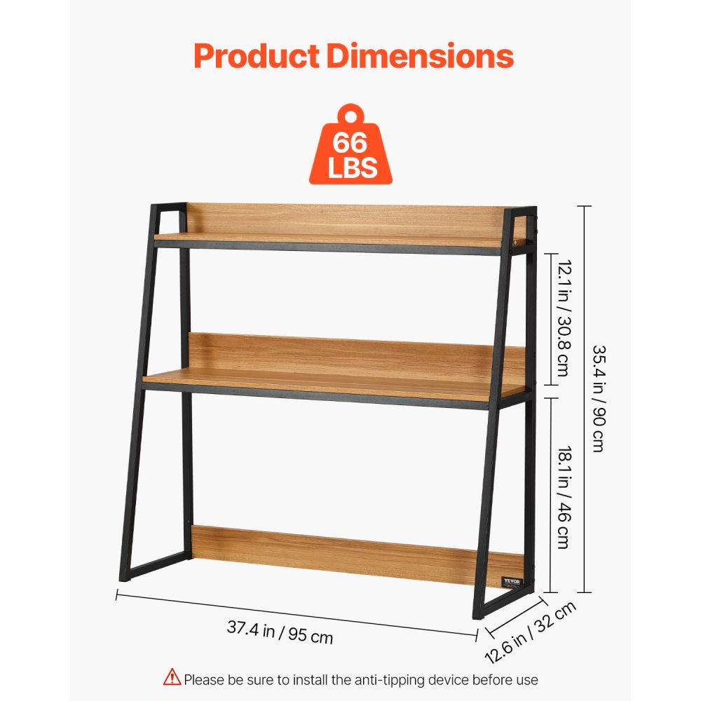 VEVOR Desktop Bookshelf, 2-Tier Desktop Storage Organizer, 37.4" x 12.6" x 35.4" Office Storage Rack Wood Color Display Shelf, Desktop Bookshelf Hutch with Anti-Slip Feet Pads, for Office, Home & Dorm