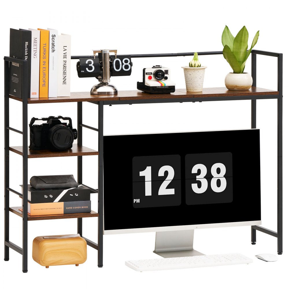 VEVOR Desktop Bookshelf 4-Tier Countertop Storage Hutch for Computer Desk, Metal Frame and Wooden Shelf, with Non-Slip Feet Pads, Multipurpose Desk Hutch Storage Organizer for Dorm, Home, and Office