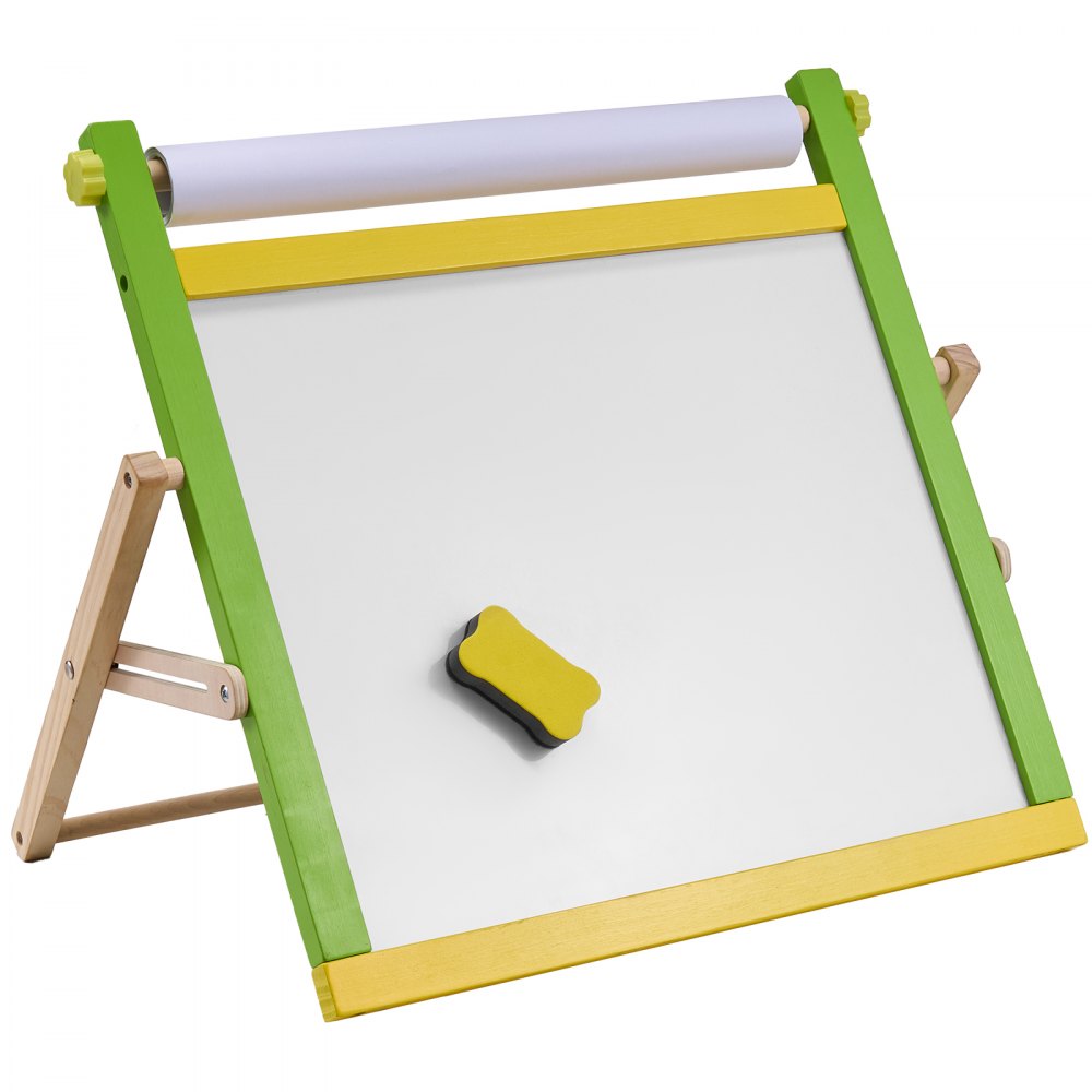 VEVOR Tabletop Art Easel for Kids, 3-in-1 Wooden Double-Sided Kid's Art Easel with Magnetic Whiteboard, Chalkboard, Paper Roll, Foldable Portable Drawing Board with Painting Accessories for Boys Girls