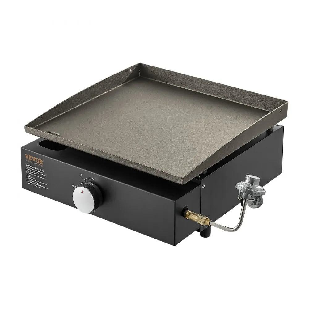 VEVOR Commercial Griddle, 16.9" Heavy Duty Manual Flat Top Griddle, Countertop Gas Grill with Non-Stick Cooking Plate, Steel Natural Gas Griddle, 2-Burners Restaurant Portable Grill -  22,000 BTU