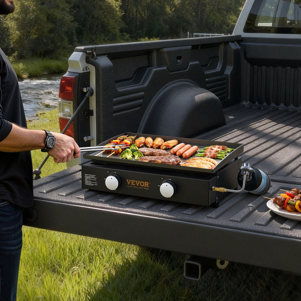 VEVOR Commercial Griddle, 22.4" Heavy Duty Manual Flat Top Griddle, Countertop Gas Grill with Non-Stick Cooking Plate, Countertop Gas Griddle, H-Shaped Burner Restaurant Portable Grill, 13,000 BTU