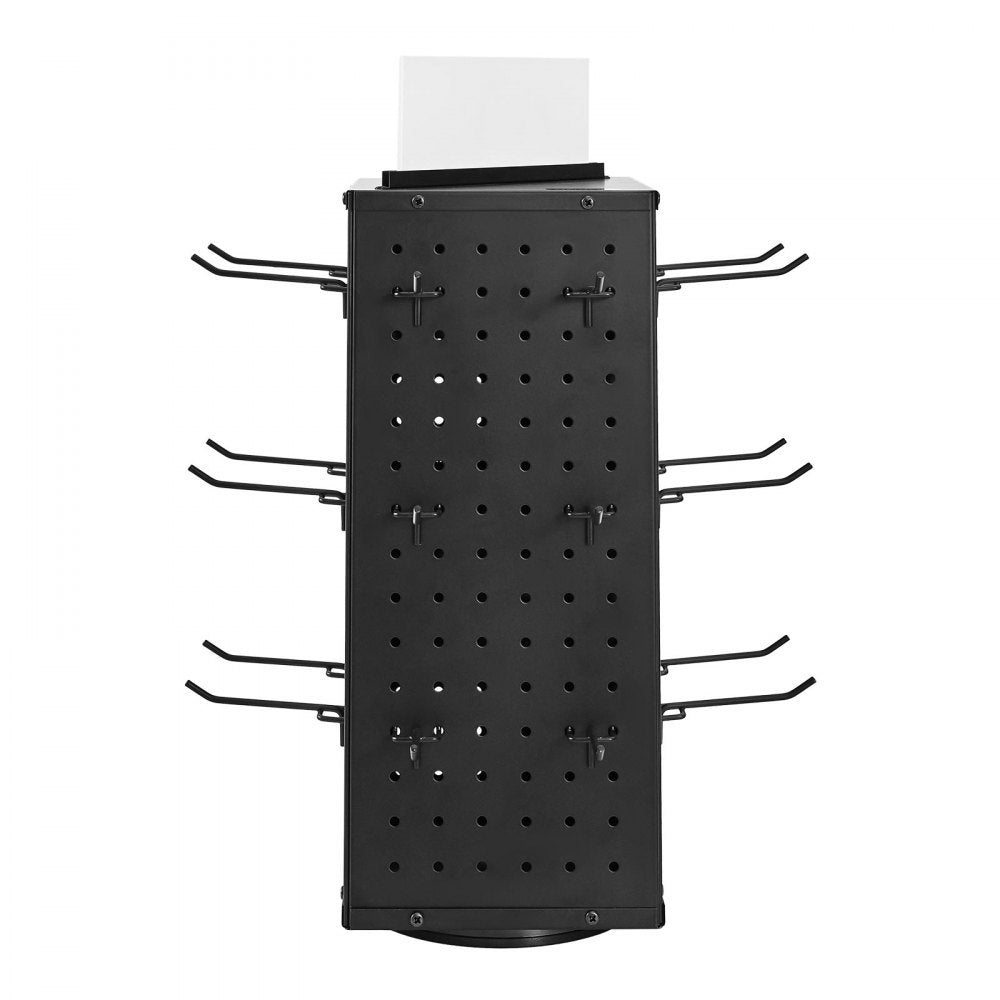 VEVOR Rotating Pegboard Display Stand, 7.4 x 7.4 x 17 in 4-Sided Spinning Peg Board Display with 24 Hooks, Thickened Cold-Rolled Steel Craft Rack Organizer for Grocery Retail Store Jewelry Shop, Black