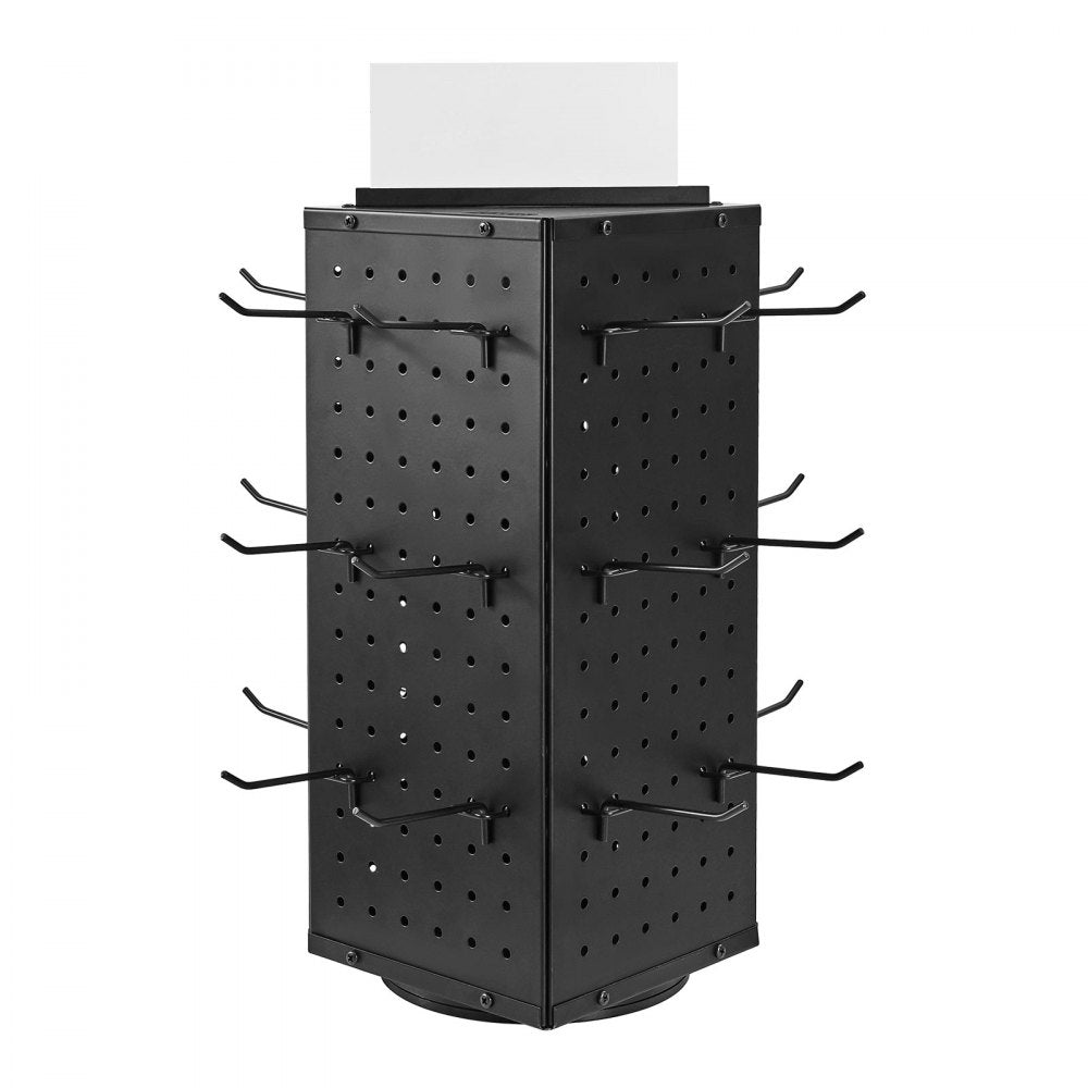 VEVOR Rotating Pegboard Display Stand, 7.4 x 7.4 x 17 in 4-Sided Spinning Peg Board Display with 24 Hooks, Thickened Cold-Rolled Steel Craft Rack Organizer for Grocery Retail Store Jewelry Shop, Black
