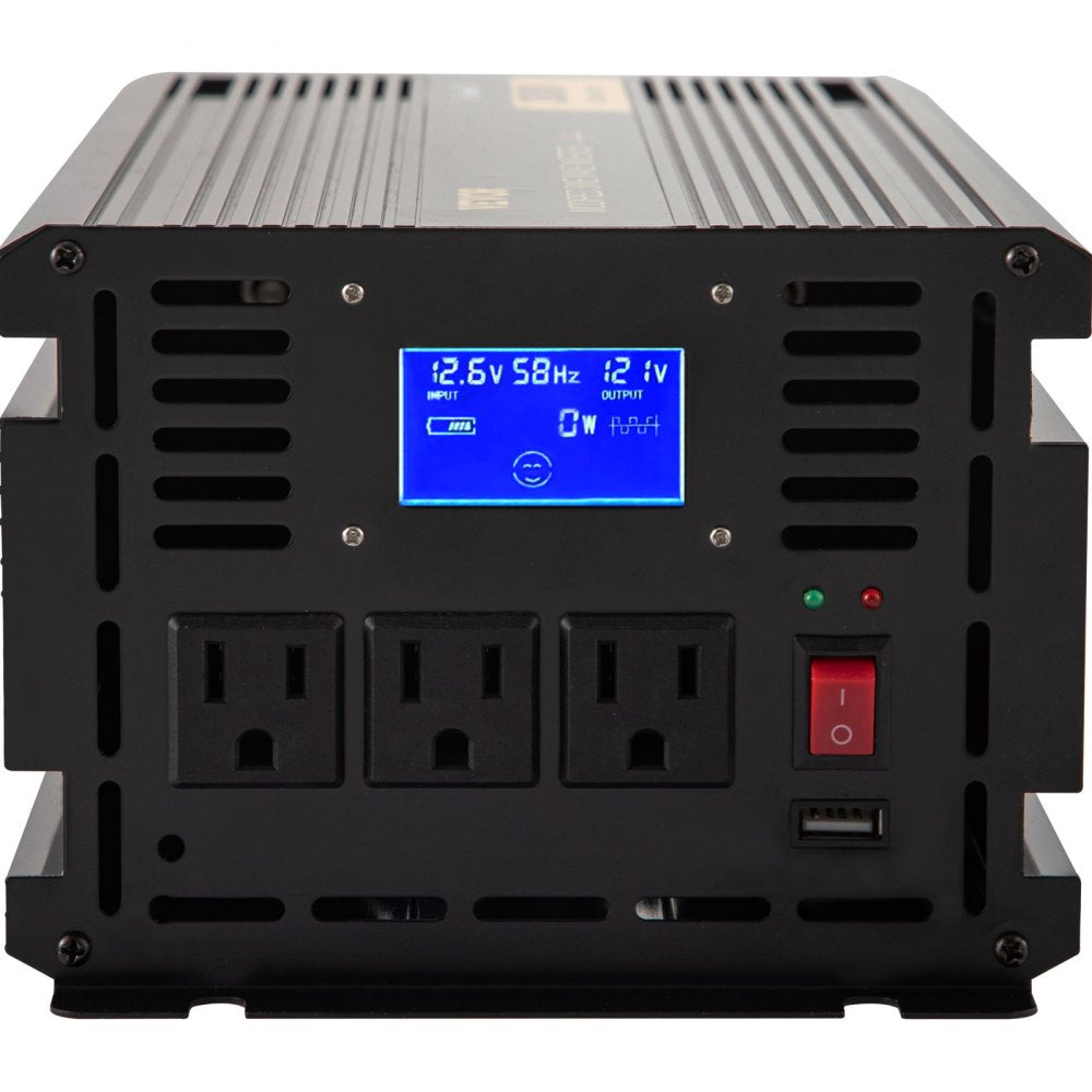 VEVOR Power Inverter, 2000W Modified Sine Wave Inverter, DC 12V to AC 120V Car Converter, with LCD Display, Remote Controller, LED Indicator, AC Outlets Inverter for Truck RV Car Boat Travel Camping