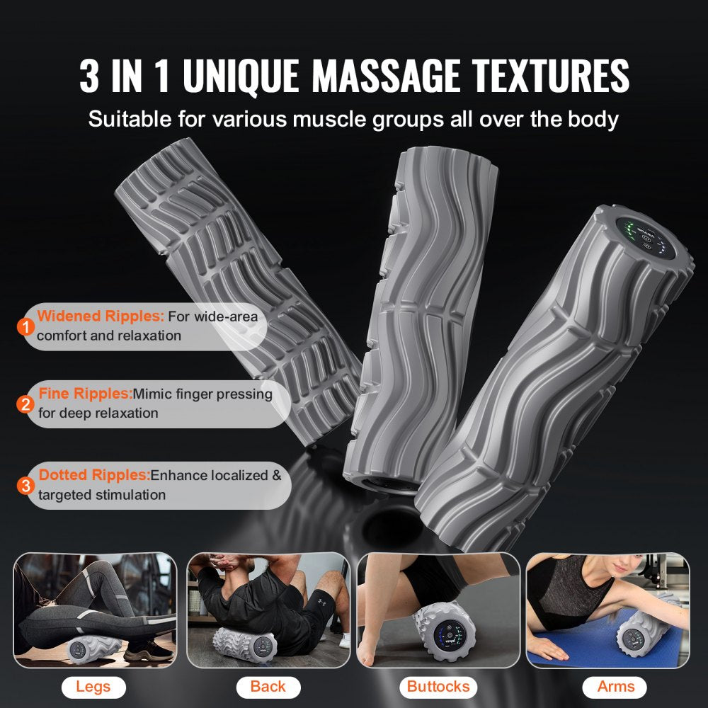 VEVOR Vibrating Foam Roller, 5-Speed Electric Massage Roller, 16" Rechargeable Muscle Roller with 3 Vibration Modes, High Density EVA Foam Massager for Deep Tissue, Back Pain Relief, Exercise Recovery