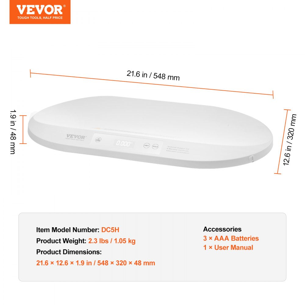 VEVOR Baby Scale, Smart Bluetooth Infant Scale with Measuring Tape, Digital Toddler Scale for Weight and Height Track - with Hold & Tare Function, 5 Units for Babies, Toddlers, Pets, 88LBS Capacity
