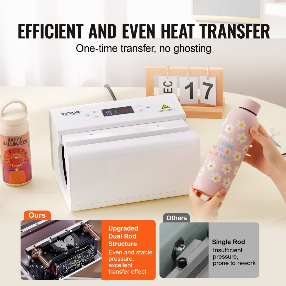 VEVOR Auto Tumbler Heat Press Machine, Mug Heat Press for 11-30oz Sublimation Tumblers, Heat Up Fast and Even, Tumbler Press with Tape and Glove, Temp and Time Setting, for Tumblers, Cups, Mugs, White