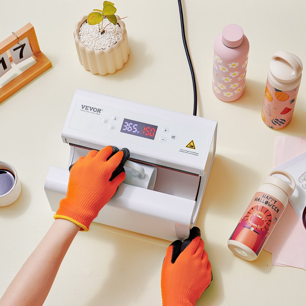 VEVOR Auto Tumbler Heat Press Machine, Mug Heat Press for 11-30oz Sublimation Tumblers, Heat Up Fast and Even, Tumbler Press with Tape and Glove, Temp and Time Setting, for Tumblers, Cups, Mugs, White
