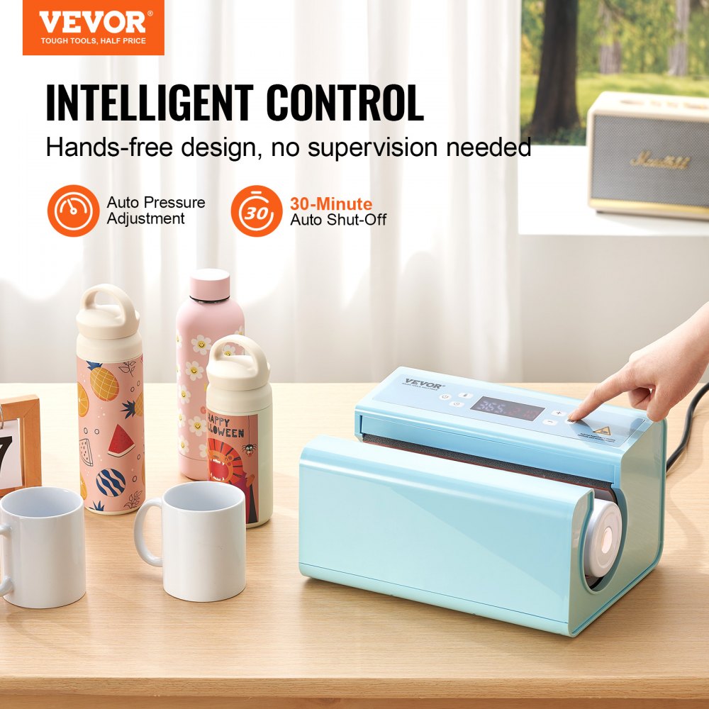 VEVOR Auto Tumbler Heat Press Machine, Mug Heat Press for 11-30oz Sublimation Tumblers, Heat Up Fast and Even, Tumbler Press with Tape and Glove, Temp and Time Setting, for Tumblers, Cups, Mugs, Blue