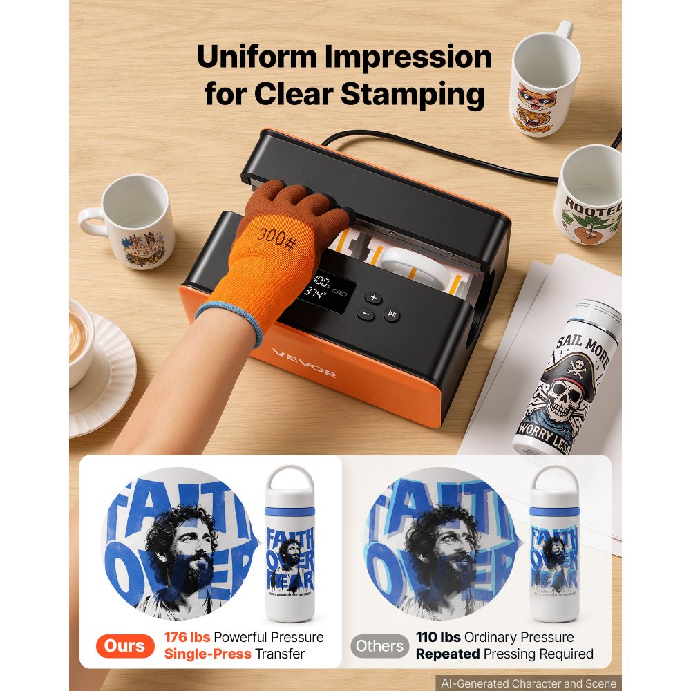 VEVOR Auto Tumbler Heat Press Machine 176 lbs Mug Heat Press Black & Orange, for 11/20/30 oz Sublimation Tumblers, Cups, Glasses, Mugs, Fast Even Heating, Temp & Time Setting, 3 Preset Modes, Low-Noise