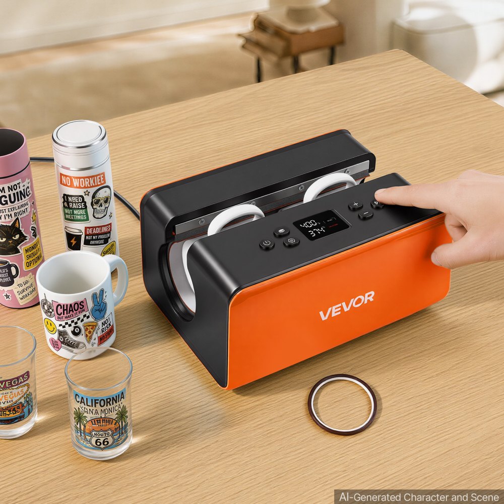 VEVOR Auto Tumbler Heat Press Machine 176 lbs Mug Heat Press Black & Orange, for 11/20/30 oz Sublimation Tumblers, Cups, Glasses, Mugs, Fast Even Heating, Temp & Time Setting, 3 Preset Modes, Low-Noise