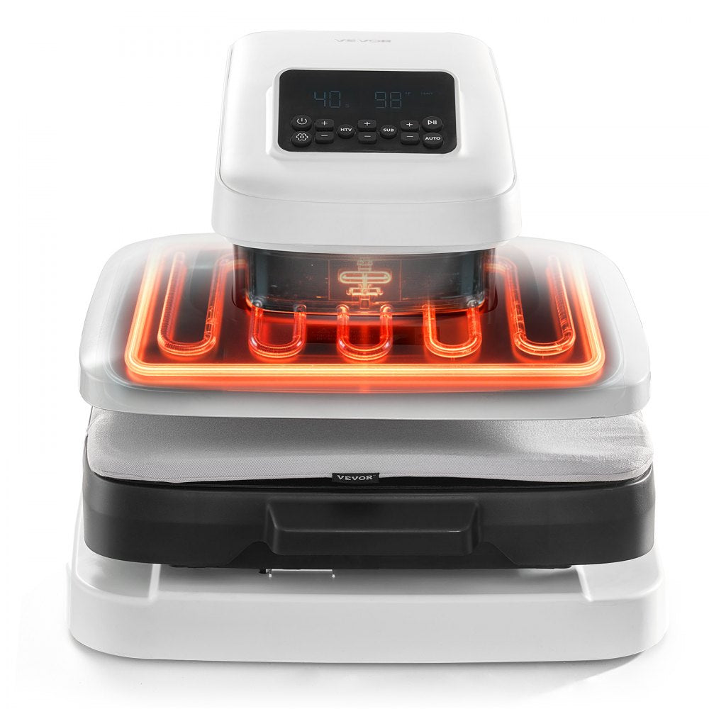VEVOR Auto Heat Press Machine 15 x 15 inch T-Shirt Press Machine White, Auto Release and Adjustable Pressure, Digital Display, Rapid and Even Heating, for Sublimation, Vinyl, Heat Transfer Projects