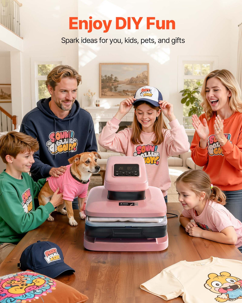 VEVOR Auto Heat Press Machine Pink - enjoy DIY fun lifestyle image
