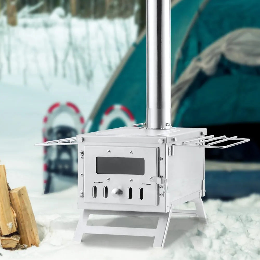 VEVOR Wood Stove, 80 inch, Stainless Steel Camping Tent Stove, Portable Wood Burning Stove with Chimney Pipes & Gloves, 700in³Firebox Hot Tent Stove for Outdoor Cooking and Heating with 8 Pipes