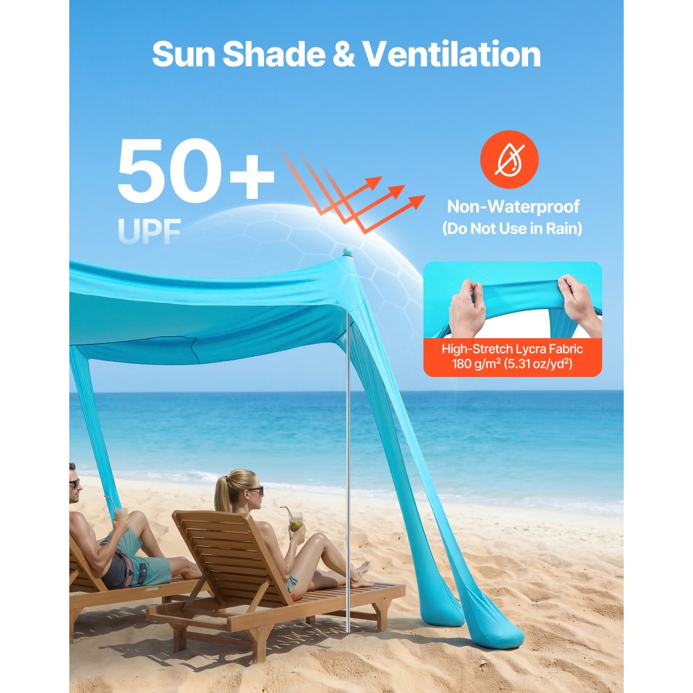 VEVOR Beach Tent Sun Shelter, UPF50+ Sun Protection, 6.6 ft Tall, 10 x 10 ft, Easy Pop Up Beach Canopy with Sandbags, Stability Poles, Sand Shovels, Portable Shade for Family, Camping, Fishing, Green