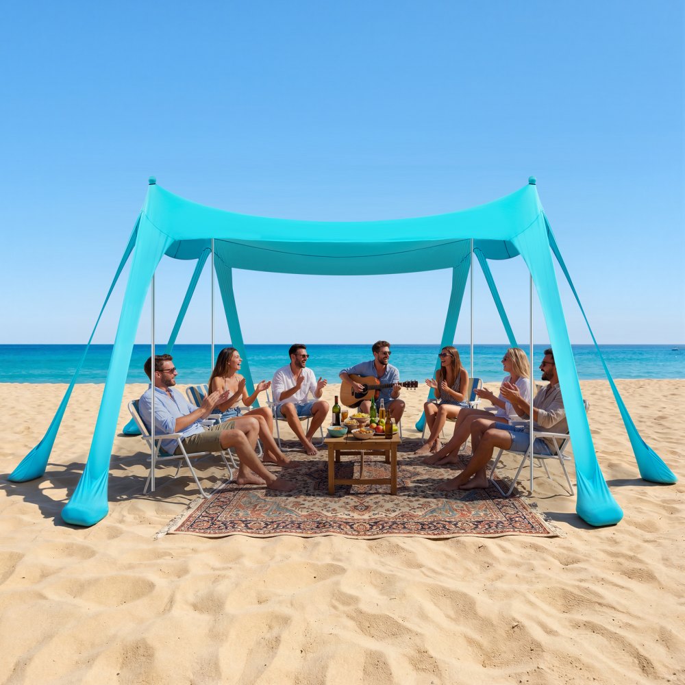 VEVOR Beach Tent Sun Shelter, UPF50+ Sun Protection, 6.6 ft Tall, 10 x 10 ft, Easy Pop Up Beach Canopy with Sandbags, Stability Poles, Sand Shovels, Portable Shade for Family, Camping, Fishing, Green