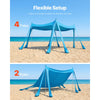 VEVOR Beach Tent Sun Shelter, UPF50+ Sun Protection, 6.6 ft Tall, 10 x 10 ft, Easy Pop Up Beach Canopy with Sandbags, Stability Poles, Sand Shovels, Portable Shade for Family, Camping, Fishing, Blue