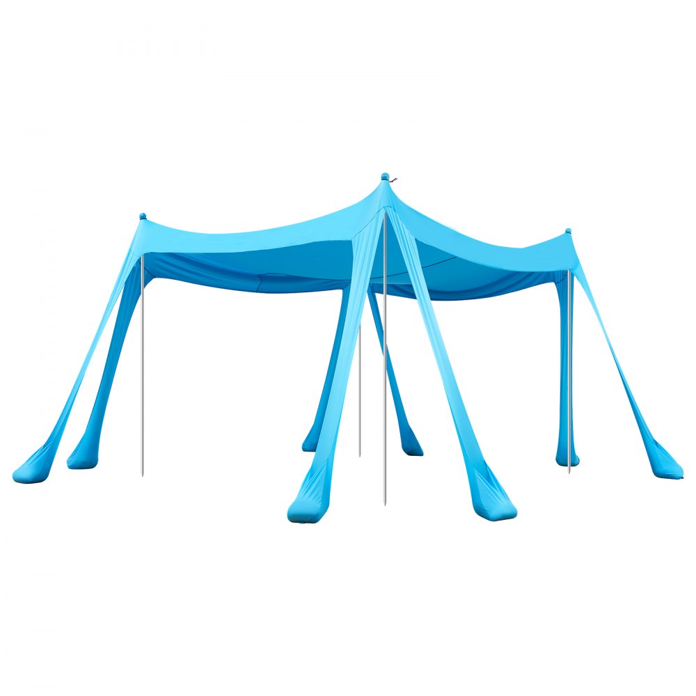 VEVOR Beach Tent Sun Shelter, UPF50+ Sun Protection, 6.6 ft Tall, 10 x 10 ft, Easy Pop Up Beach Canopy with Sandbags, Stability Poles, Sand Shovels, Portable Shade for Family, Camping, Fishing, Blue