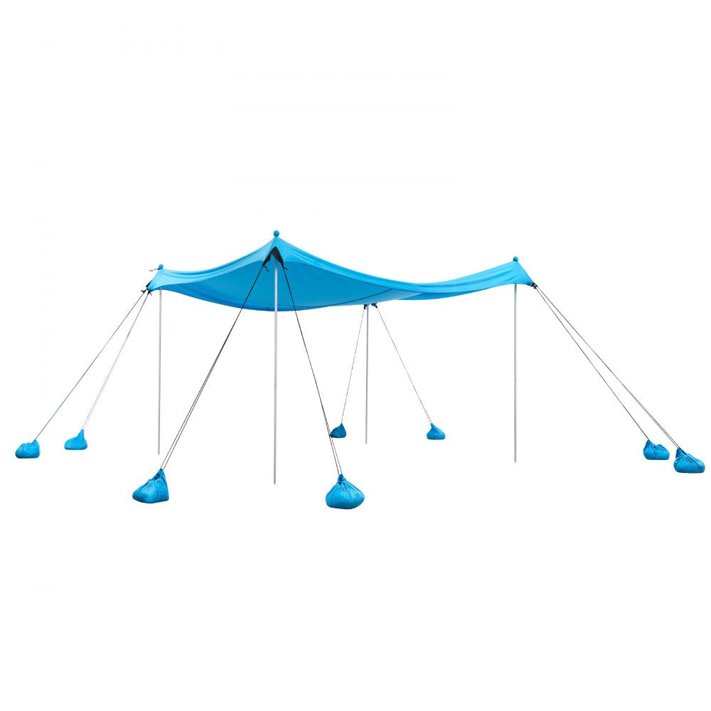 VEVOR Beach Tent Sun Shelter, UPF50+ Sun Protection, 6.6 ft Tall, 10x10 ft, Easy Pop Up Beach Canopy with 8 Sandbags, Stability Poles, Sand Shovels, Portable Shade for Family Outings, Camping, Fishing