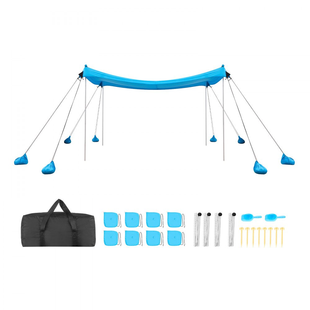 VEVOR Beach Tent Sun Shelter, UPF50+ Sun Protection, 6.6 ft Tall, 10x10 ft, Easy Pop Up Beach Canopy with 8 Sandbags, Stability Poles, Sand Shovels, Portable Shade for Family Outings, Camping, Fishing