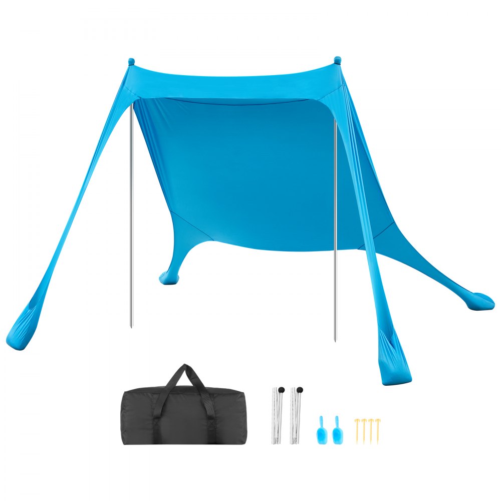 VEVOR Beach Tent Sun Shelter, UPF50+ Sun Protection, 6.6 ft Tall, 7.5x7.5 ft, Easy Pop Up Beach Canopy with Sandbags, Stability Poles, Sand Shovels, Portable Shade for Family Outings, Camping, Fishing