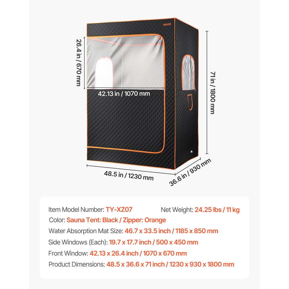 VEVOR Upgraded Portable Steam Sauna for Home, 2 Person Full Body Home Spa Tent with Steamer & 2 Foldable Chairs & Remote & 2 Essential Oil Boxes,Heavy-Duty Stainless Steel Frame Sauna Box, (Black)
