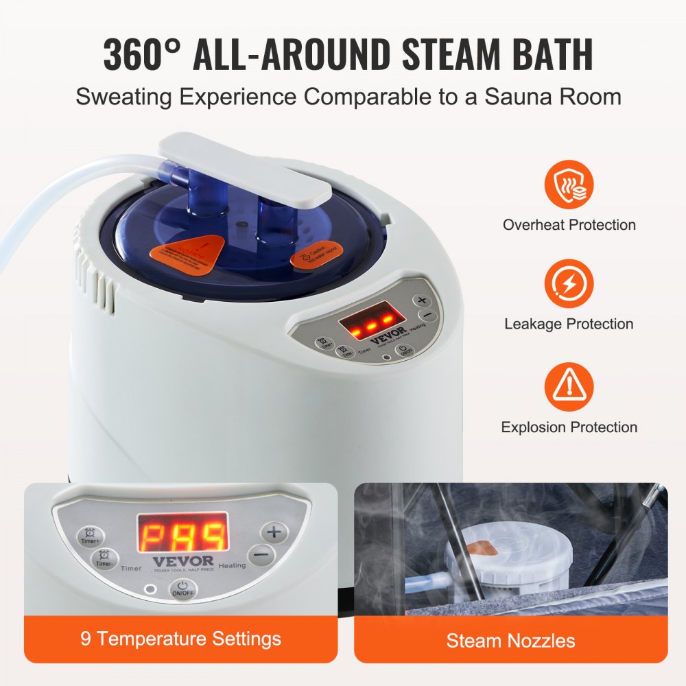 VEVOR Portable Steam Sauna Tent Full Size, 1200W With Visible Window, Personal Sauna Blanket Kit for Home Spa, Detoxify & Soothing Heated Body Therapy,Time&Temperature Remote Control with Chair,Black