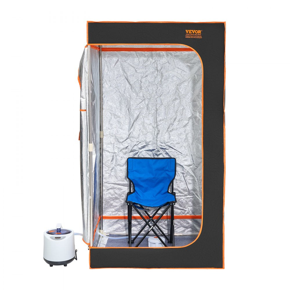 VEVOR Portable Steam Sauna Tent Full Size, 1200W With Visible Window, Personal Sauna Blanket Kit for Home Spa, Detoxify & Soothing Heated Body Therapy,Time&Temperature Remote Control with Chair,Black