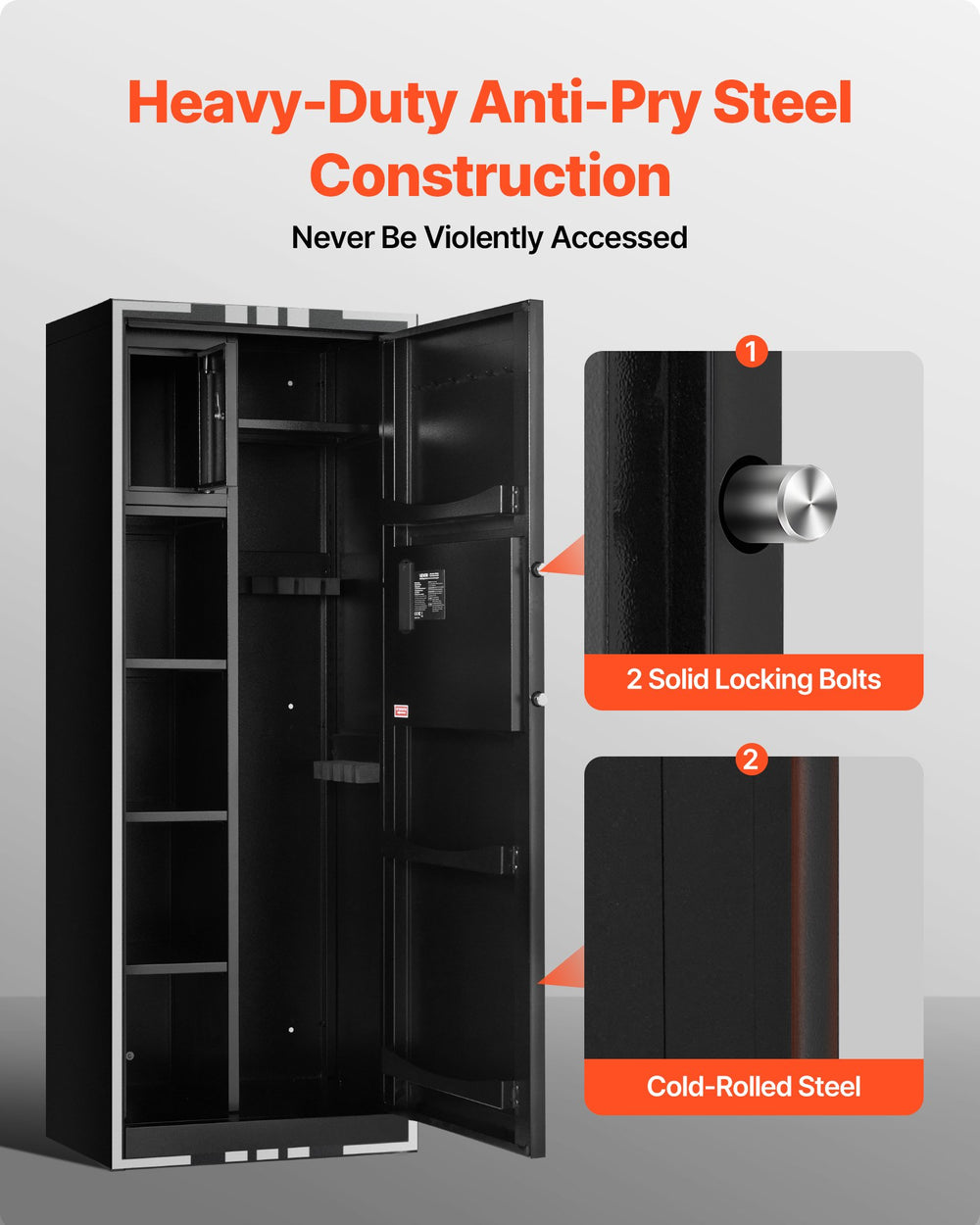 VEVOR 4 Gun Safe, Long Gun Cabinet for Rifles and Pistols, Quick Access Rifle Safe with 3 Ammo Slots and 2 Adjustable Racks, Large Digital Cabinet with Key and Password Lock