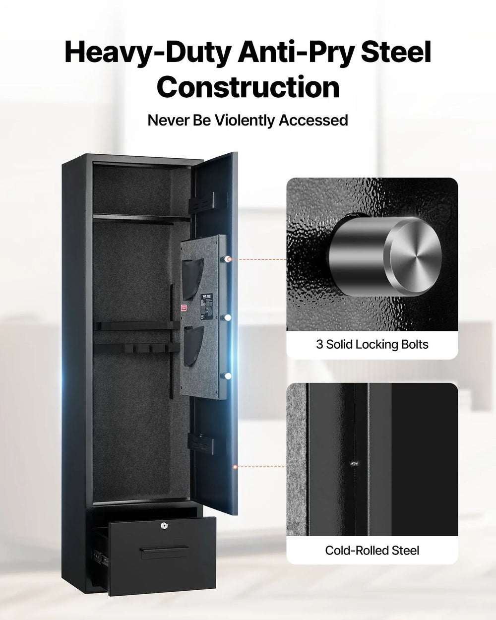 VEVOR 4 gun safe heavy-duty anti-pry steel construction - 3 locking bolts, cold-rolled steel