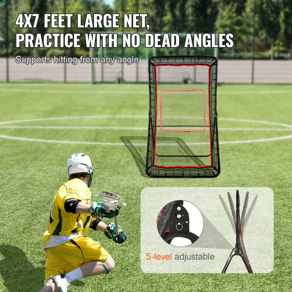 VEVOR Lacrosse Rebounder for Backyard, 4x7 Ft Volleyball Bounce Back Net, Pitchback Throwback Baseball Softball Return Training Screen, Adjustable Angle Shooting Practice Training Wall with Target