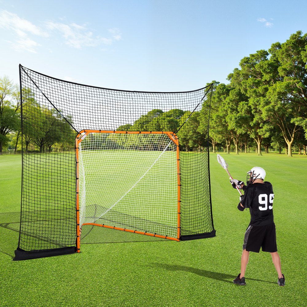 VEVOR Hockey and Lacrosse Goal Backstop, 12x9 ft Lacrosse Net with Extended Coverage, Quick Easy Setup Complete Accessories Training Net, Backyard Lacrosse Equipment, for Youth Adult (NET ONLY)