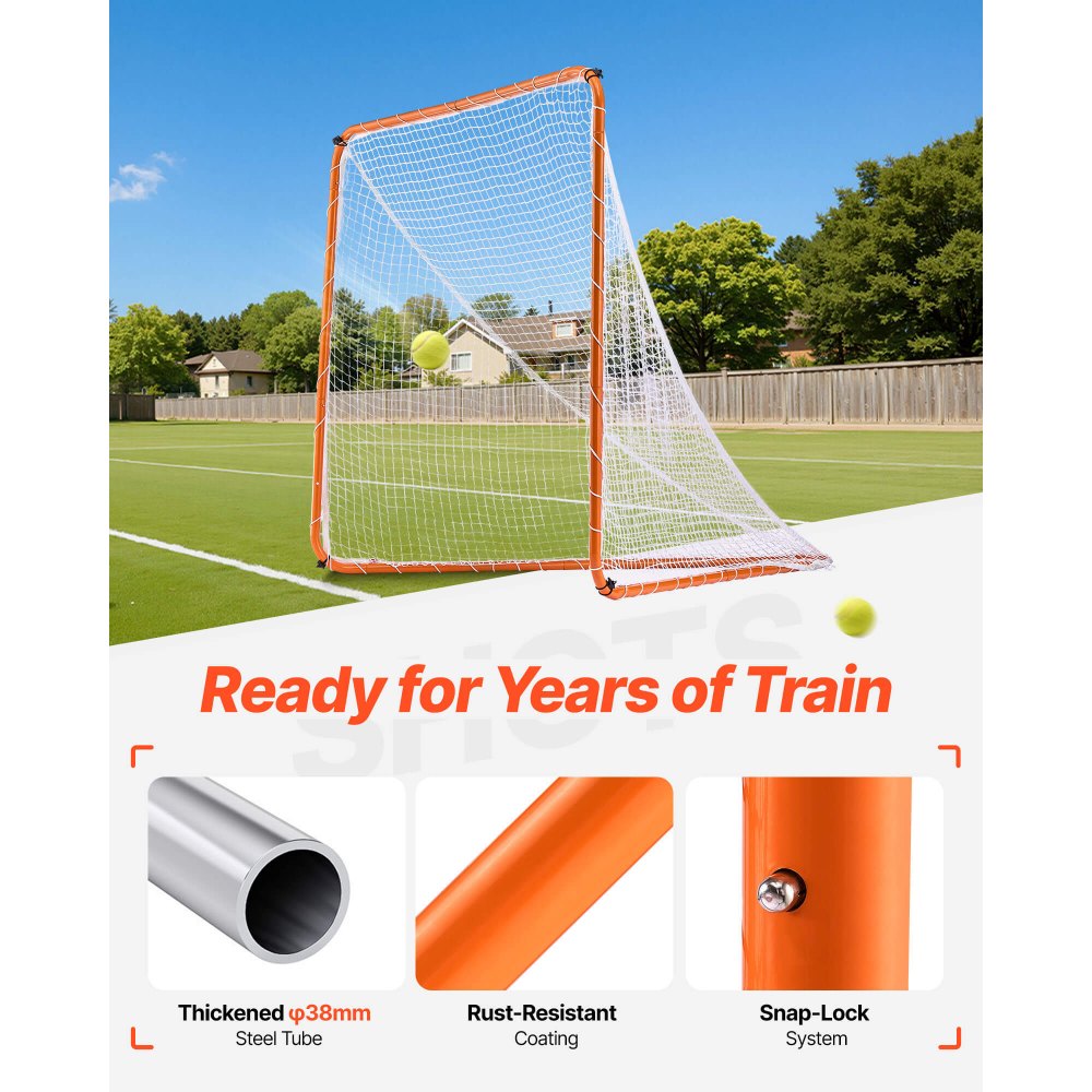 VEVOR Lacrosse Goal, 6' x 6' Lacrosse Net, Steel Frame Backyard Lacrosse Training Equipment, Portable Lacrosse Goal with Carry Bag, Quick & Easy Setup, Perfect for Youth Adult Training, Orange