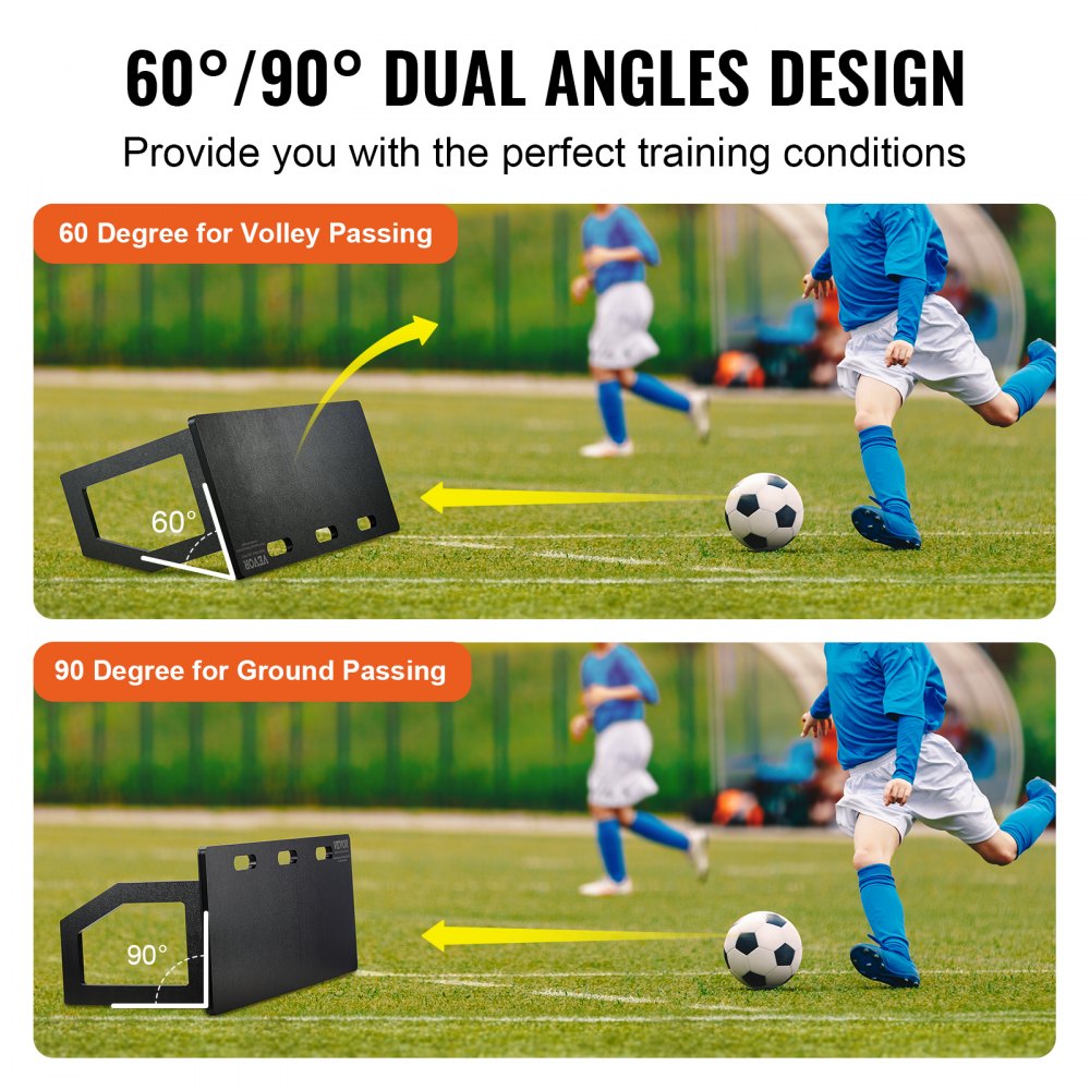 VEVOR Soccer Rebounder Board, 40"X16" Portable Soccer Wall with 2 Angles Rebound, Foldable HDPE Kickback Rebound Board, Soccer Training Equipment for Kids and Adults, Passing & Shooting Practice