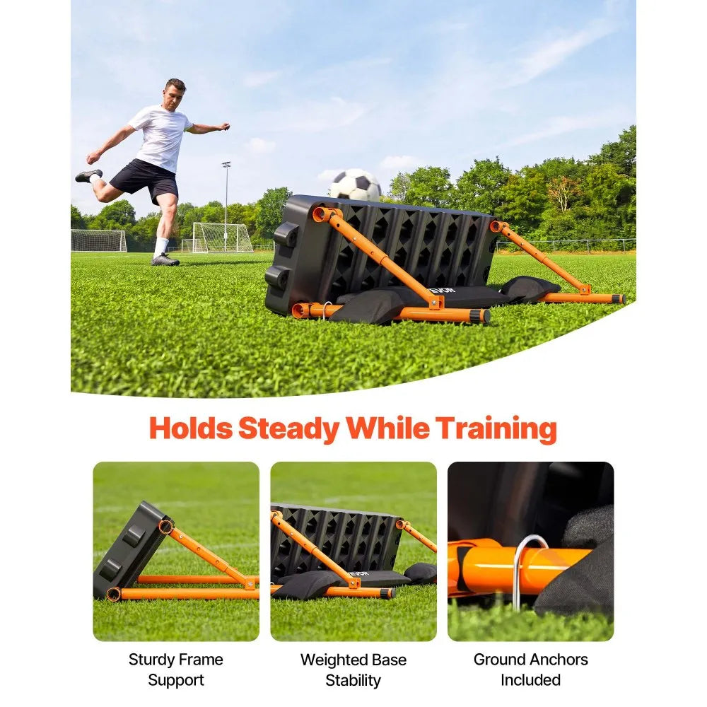 VEVOR Soccer Rebounder Board, 37.4 x 9.8 in Portable Soccer Rebound Wall, Dual Surface Sports Kick Back Trainer, 3 Adjustable Angles, Easy Setup Ball Practice Equipment for Passing & Reaction Skills