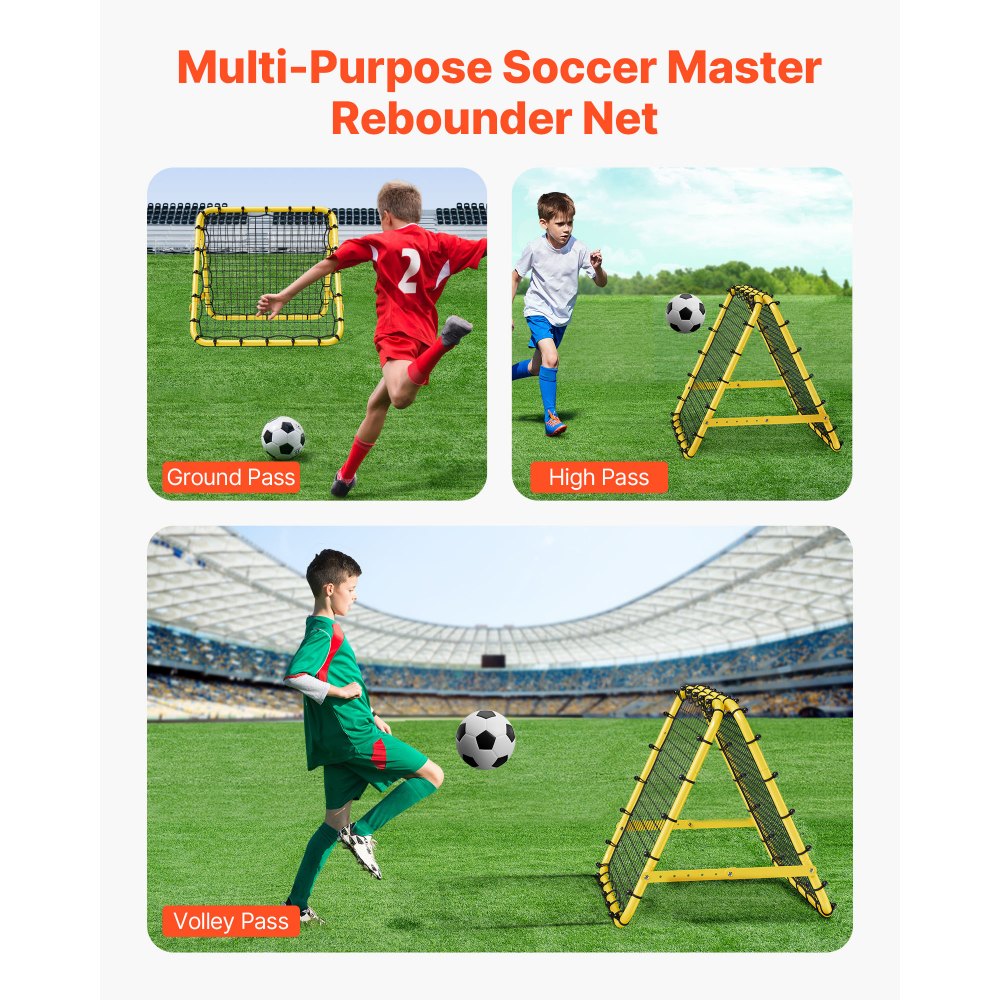 VEVOR Soccer Rebounder Rebound Net, 40"x35"x37" Portable Football Training Gifts, Fully Adjustable Angles Goal Net, Aids & Equipment for Kids Teens & All Ages, Easy Set Up & Perfect Storage